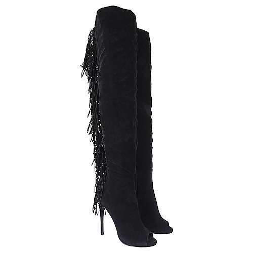 Shiekh Women's Thigh-High Fringe Boot Rose Black Thigh-High Boots