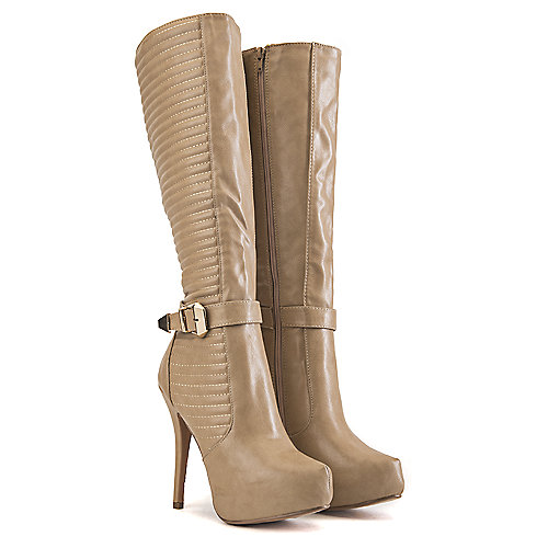 Nature Breeze Women's Knee-High Boot Amber-02 Beige Knee-High Boots