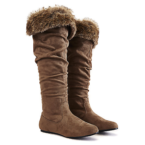 Wild Diva Women's Kalisa-110 Knee-High Boot Taupe Fur Boots