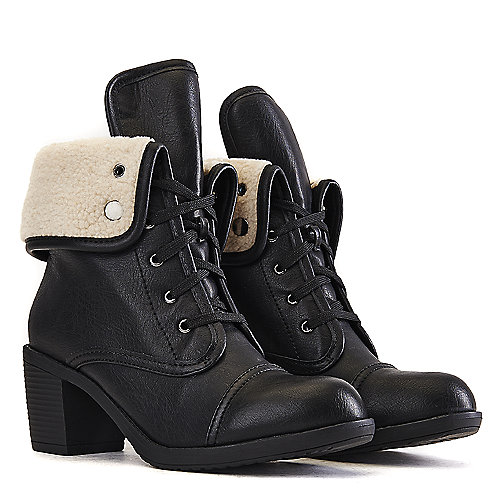 Wild Diva Women's Essence-34A Fold-Down Combat Boot Black Combat Boots