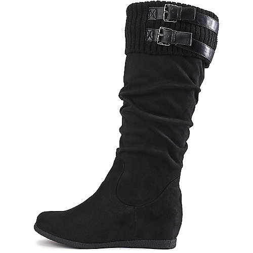 Wild Diva Women's Delta-04 Flat Mid-Calf Boot Black Flat Boots