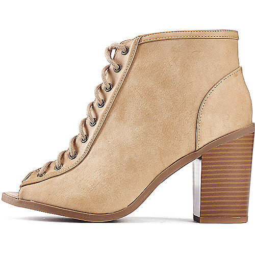 Soda Women's Audrina-S Lace-Up Ankle Boot Tan Low Heel Boots