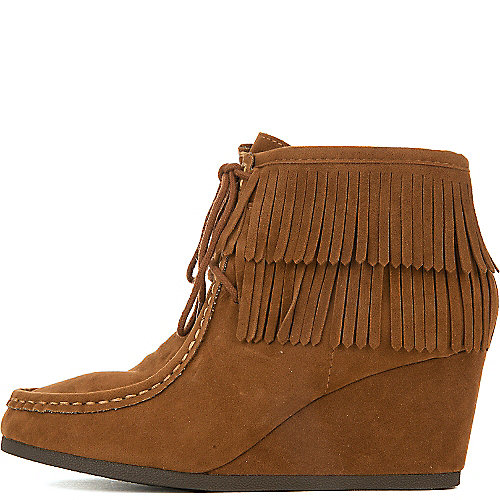 Shiekh Women's Inout-S Wedge Fringe Ankle Boot Tan Wedge Boots