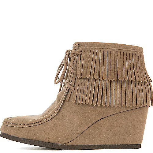 Shiekh Women's Inout-S Wedge Fringe Ankle Boot Taupe Wedge Boots