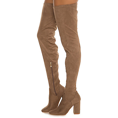 Cape Robbin Women's Betisa-4 Thigh-High Boot Taupe Thigh-High Boots