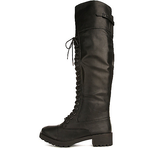 Dollhouse Women's Commander Knee-High Combat Boot Black Combat Boots