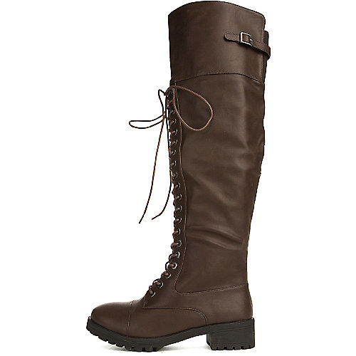 Dollhouse Women's Commander Knee-High Combat Boot Brown Combat Boots