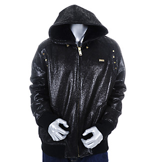 Mens Leather Hooded Jacket