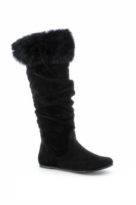 Black Suede PU Fur Trim