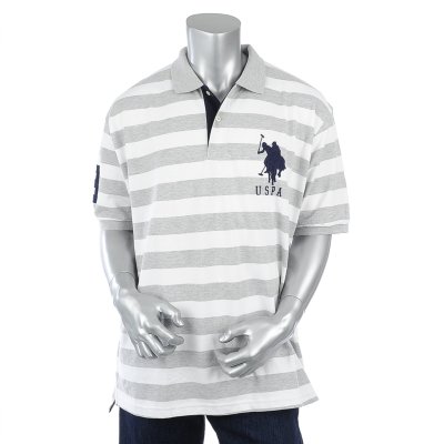 Mens Light Grey Stripe Polo