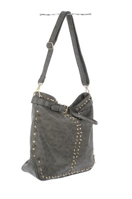 Grey Studded Leather Bag