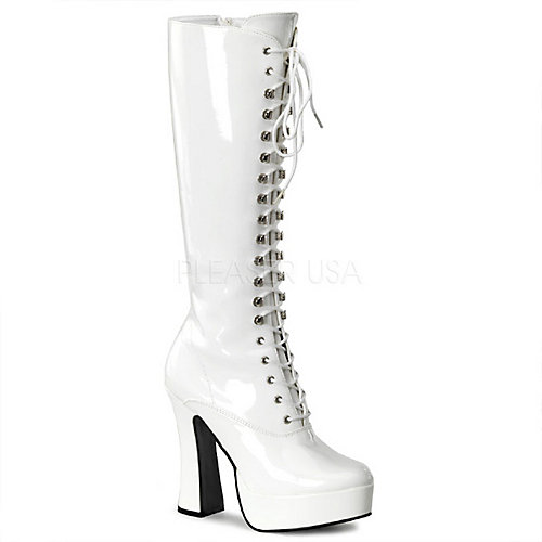 Pleaser Women's Knee-High Boot Electra-2020 White Platform Boots