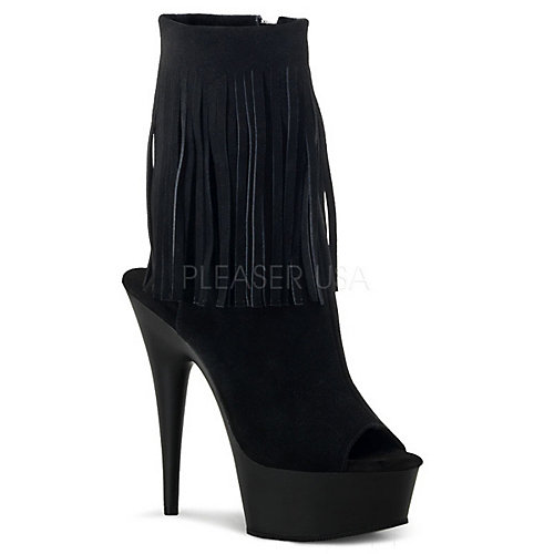 Pleaser Women's Black Fringe High Heel Boot Delight-1019 Black Platform Boots