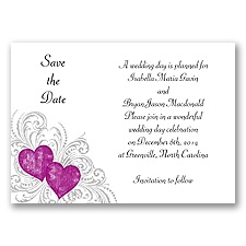 Hearts and Flourishes - Amethyst and Sterling - Save the Date Card