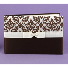 Elegant Damask Guest Book - Mocha and Ivory
