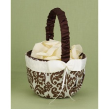 Elegant Damask Basket - Mocha and Ivory