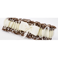 Elegant Damask Garter - Mocha and Ivory