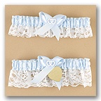 Blue Satin Garter Set with Gold Charm