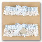 Blue Satin Garter Set with Silver Charm