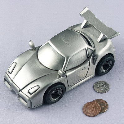 Pewter Personalized Race Car Bank