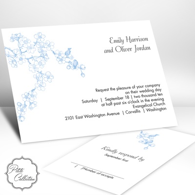 Birds in Cherry Blossoms - Cornflower - Invitation