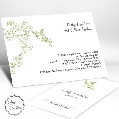 Birds in Cherry Blossoms - Kiwi - Invitation