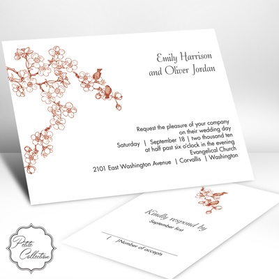 Birds in Cherry Blossoms - Scarlet - Invitation