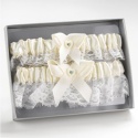 Ecru Heart and Rhinestone Garter Set