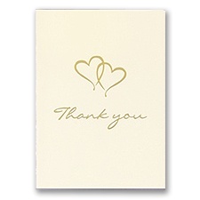 Ecru Thank You Card with Gold Foil Hearts - Blank