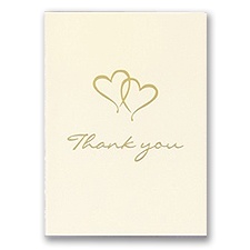 Personalized Ecru Thank You Card With Gold Foil Hearts