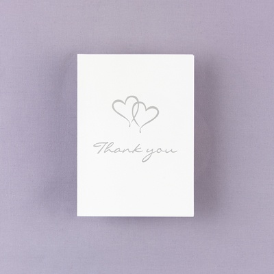 Silver Heart Thank You Cards in White - Blank
