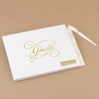 Gold Title Guest Book With Pen - Personalized