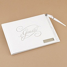 Silver Title Guest Book With Pen - Personalized