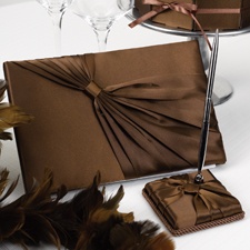 Mocha Satin Guest Book and Pen Set