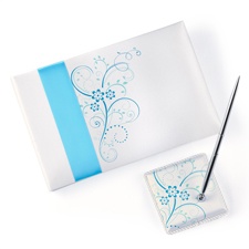 Aqua Flowers Guest Book and Pen Set