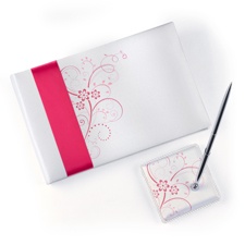 Pink Flowers Guest Book and Pen Set