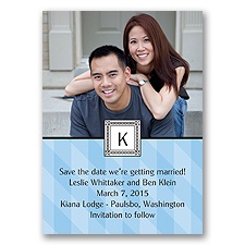 Pretty in Plaid - Cornflower - Photo Save the Date Magnet