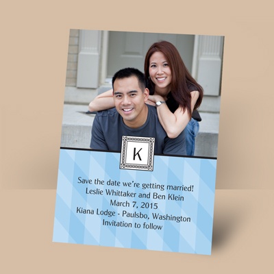 Pretty in Plaid - Cornflower - Photo Save the Date Magnet
