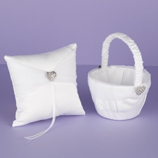 Rhinestone Heart Pillow and Basket Set