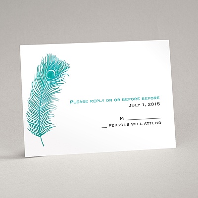 Peacock Plume - Teal - Response Card and Envelope