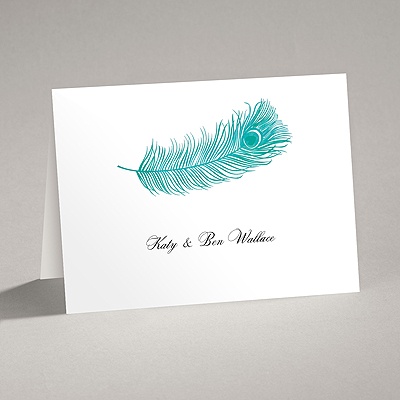 Peacock Plume - Teal - Thank You Card and Envelope