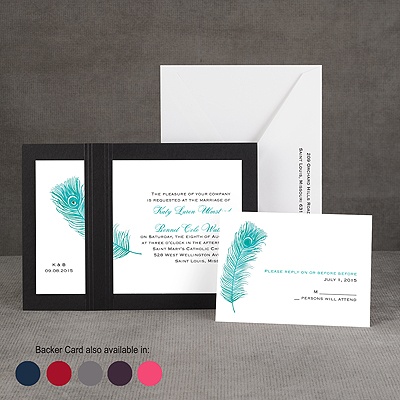 Peacock Plume - Teal - Layered Invitation