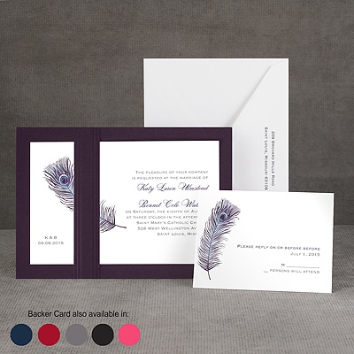 Peacock Plume - Purple - Layered Invitation