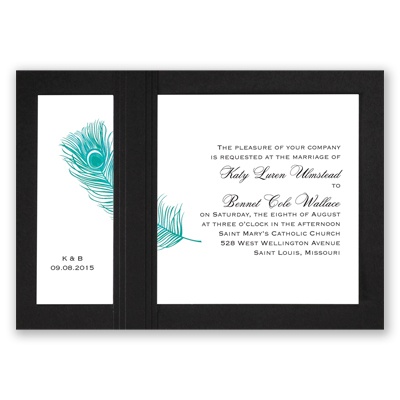 Peacock Plume - Teal with Black - Layered Invitation