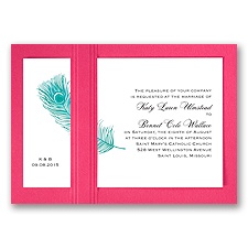 Peacock Plume - Teal with Fuchsia - Layered Invitation