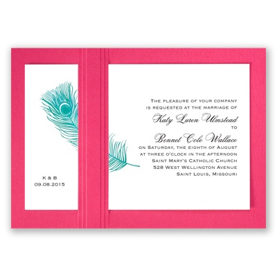 Peacock Plume - Teal with Fuchsia - Layered Invitation