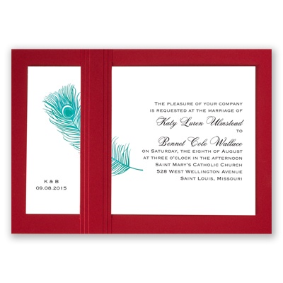 Peacock Plume - Teal with Merlot - Layered Invitation