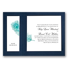 Peacock Plume - Teal with Navy - Layered Invitation