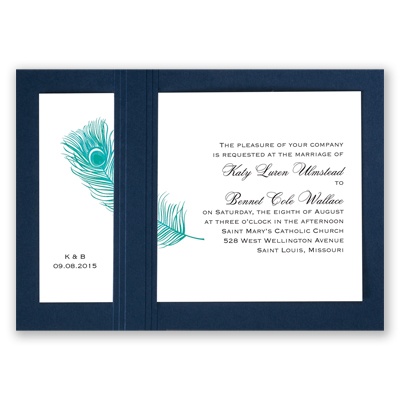 Peacock Plume - Teal with Navy - Layered Invitation