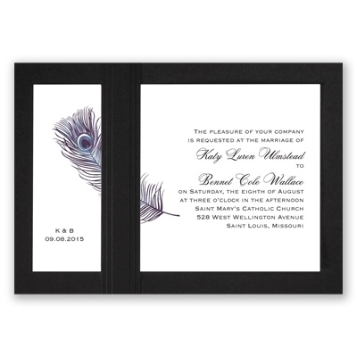 Peacock Plume - Purple with Black - Layered Invitation